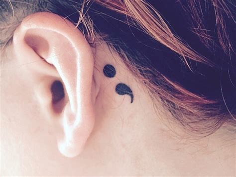 behind the ear semicolon tattoo|252 Unique and Empowering Semicolon Tattoo Ideas .